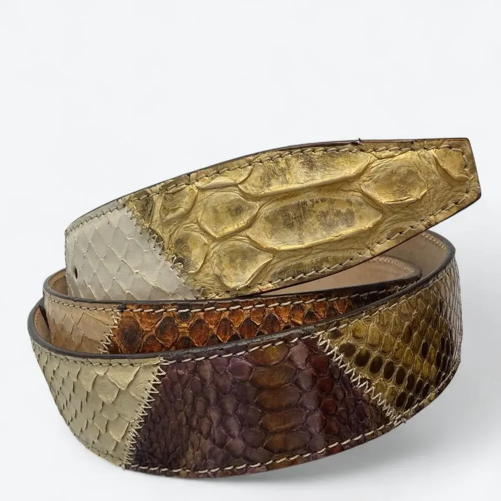 Vintage Italian Patchwork Belt Mens 115 Genuine Snakeskin Leather Exotic 90s
